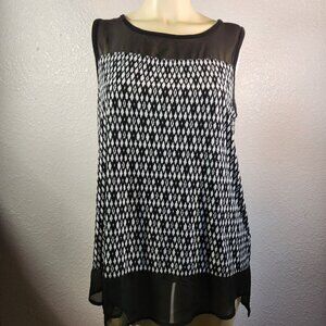Womens Sleeveless Tank Tunic Black & White Sheer Top & Bottom Lightweight